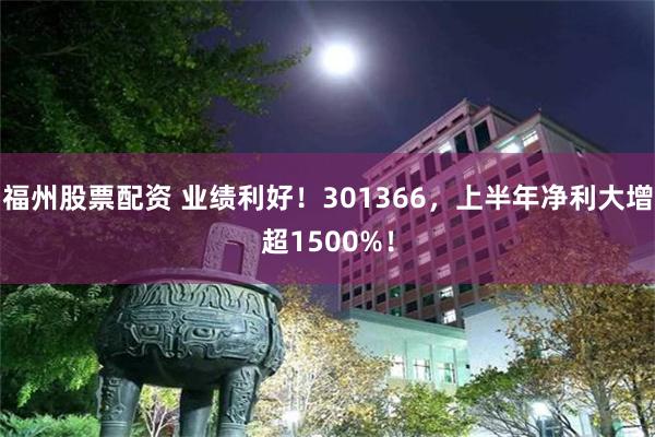 福州股票配资 业绩利好！301366，上半年净利大增超1500%！
